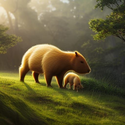 Intricate Studio Ghibli-Style Capybara in a Vibrant Grasslan...