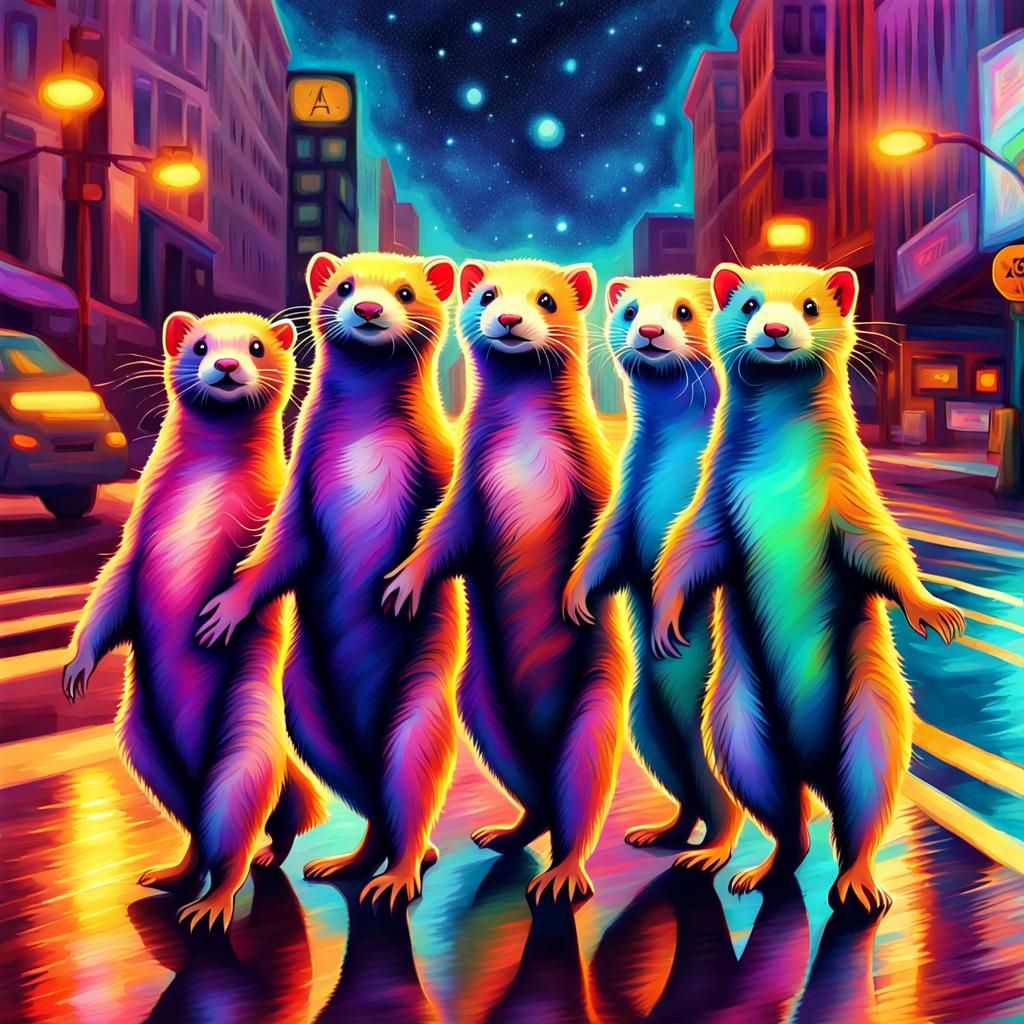 Ferrets Stroll Under San Francisco's Celestial Lights