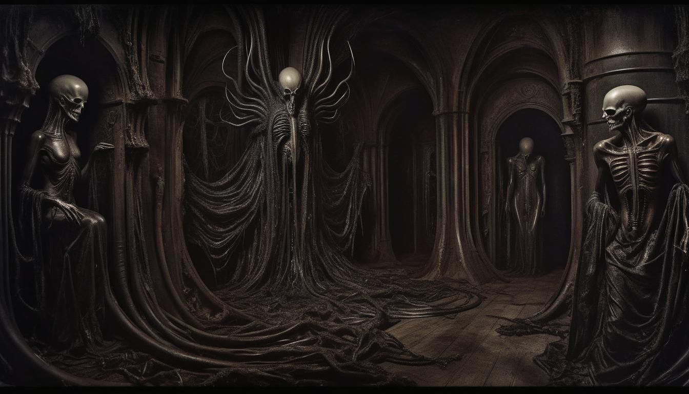 Nightmarish Gothic Hallway in Darkened Cinema Style