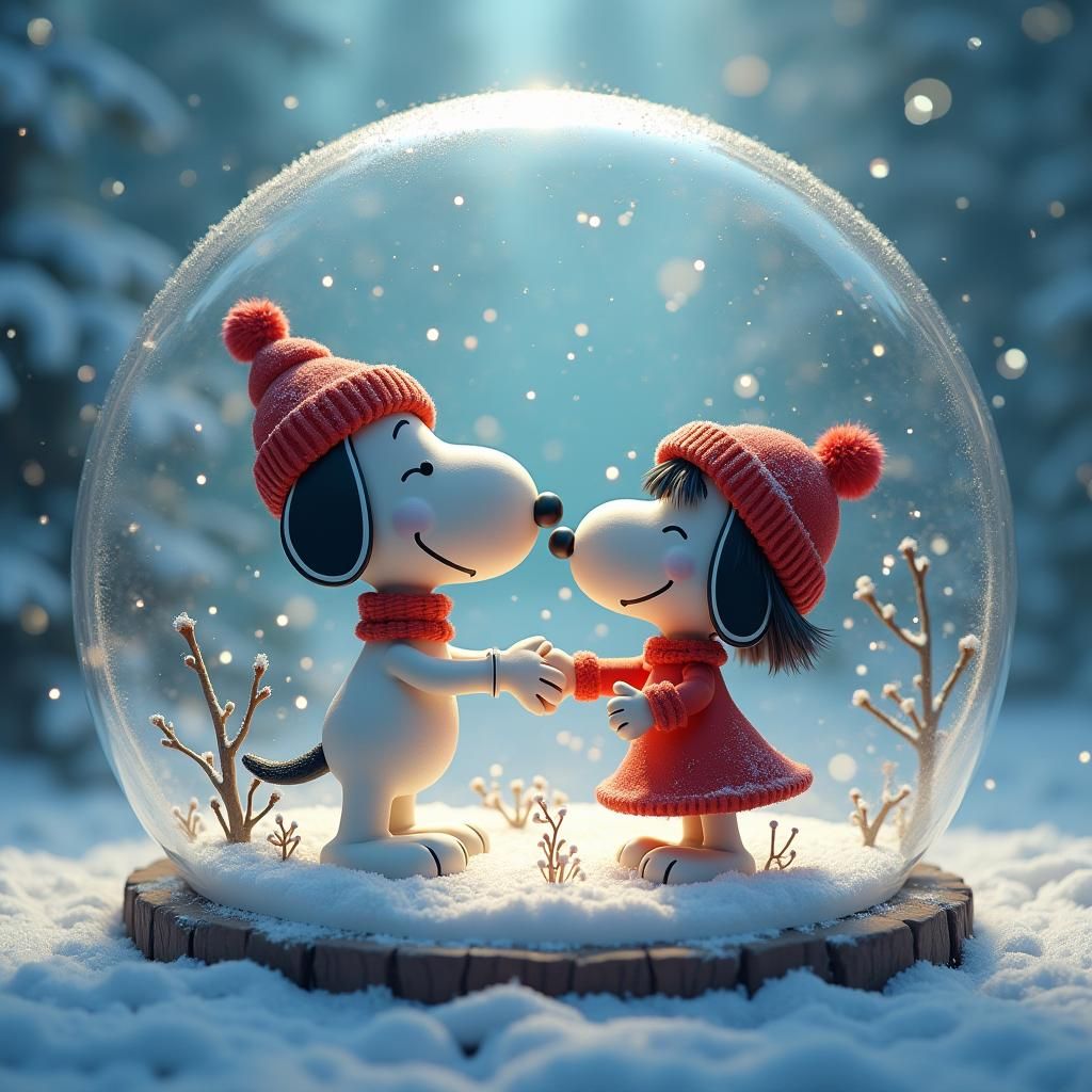 Snoopy in Whimsical Snow Globe Scene