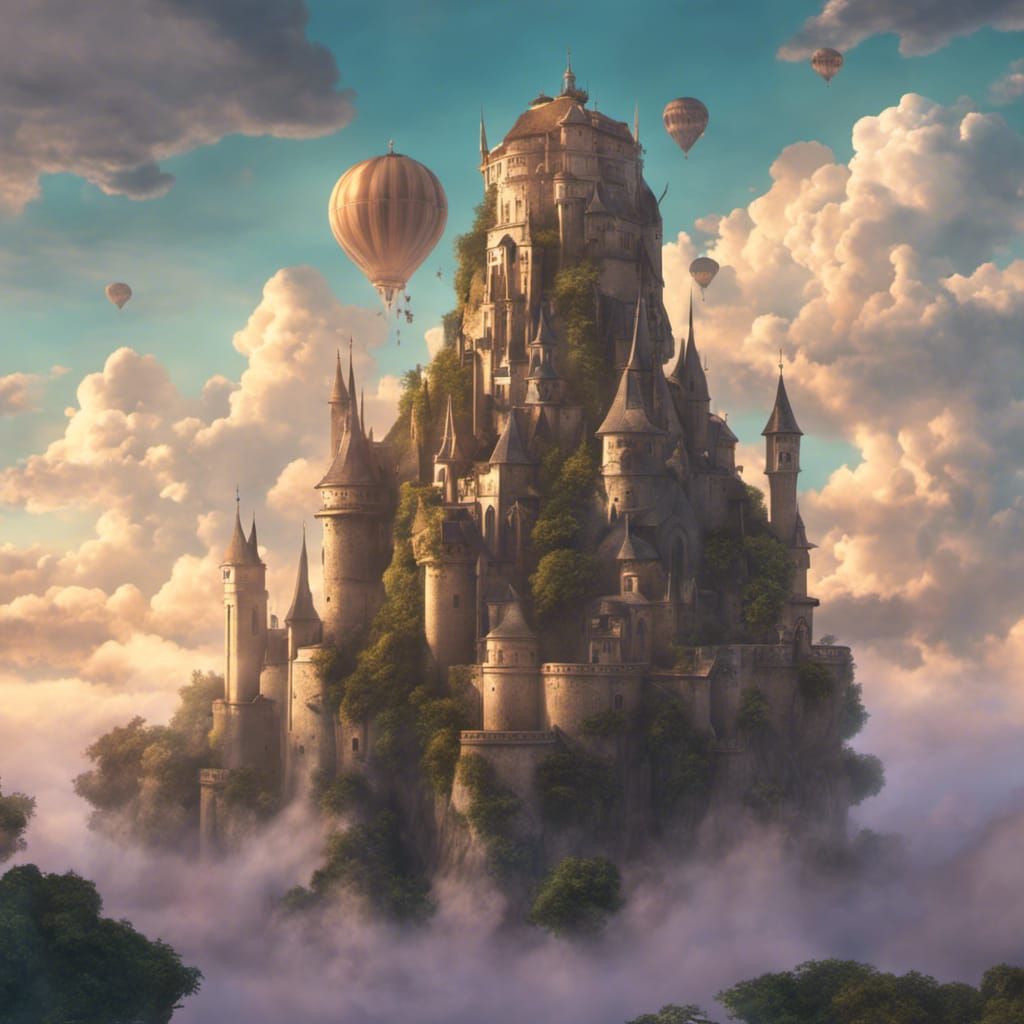 Idyllic Medieval City Floating in Clouds