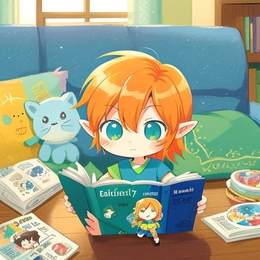 Chibi Link Reads Comic Book: 2D Digital Art