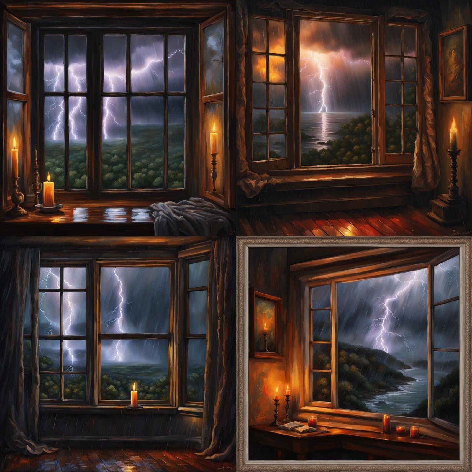 Dramatic Oil Painting of a Stormy Cliffside Scene with Candl...