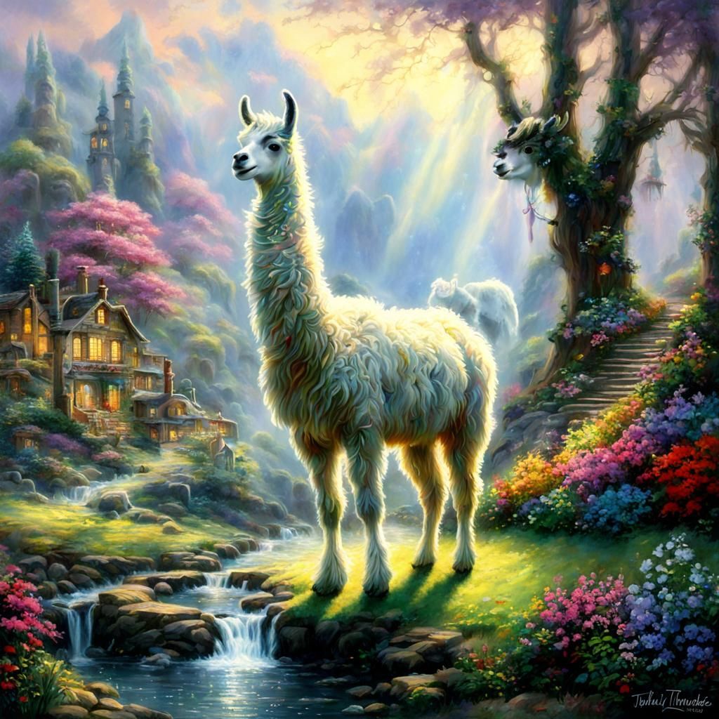 The Dally Llama ethereal fantasy hyperdetailed mist Thomas K...