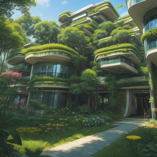 Sustainable Futuristic Community in Vibrant Green Haven