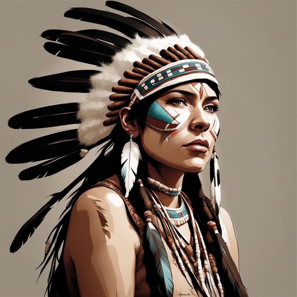 A Beautiful Native American Woman in Traditional Headdress