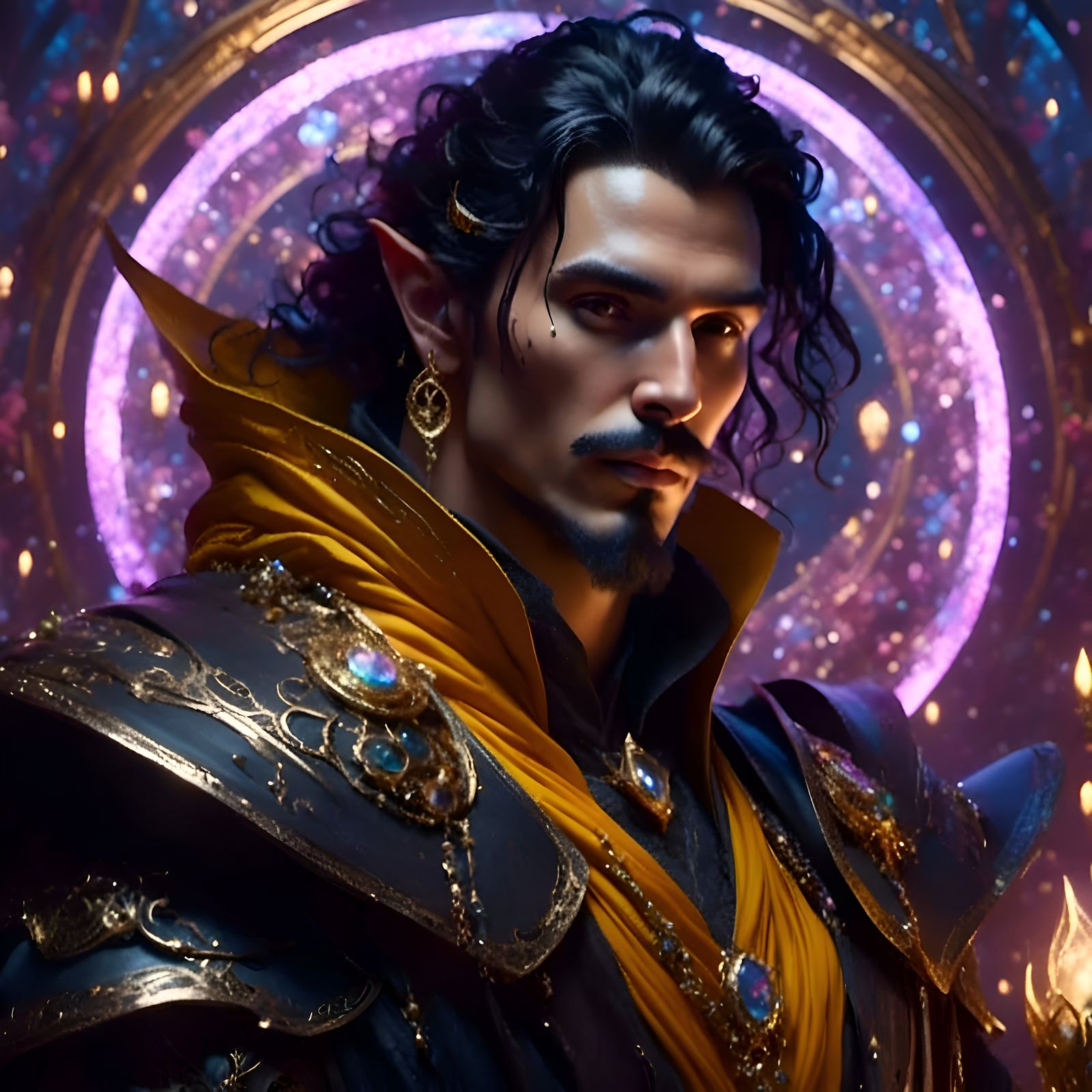 Dark Fantasy Half Elf Mage in Dreamy Darkness