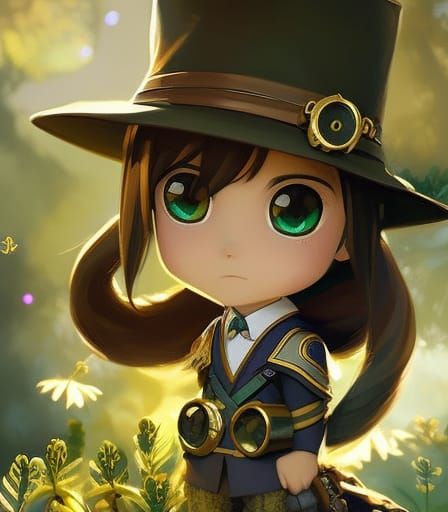 Steampunk Chibi Boy Surrounded by Rainbows and 4-Leaf Clover...