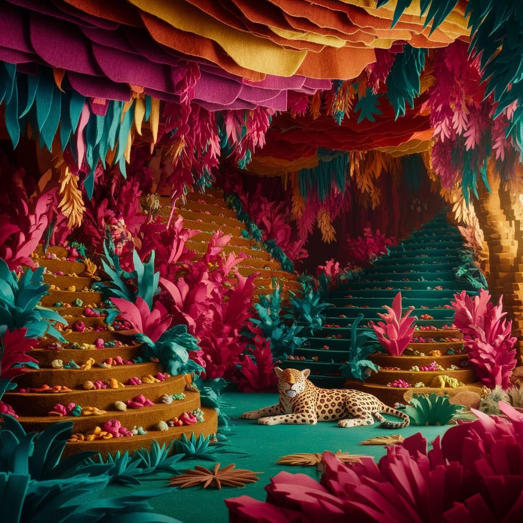Fantastical Felt Jungle with Jaguar in 8K