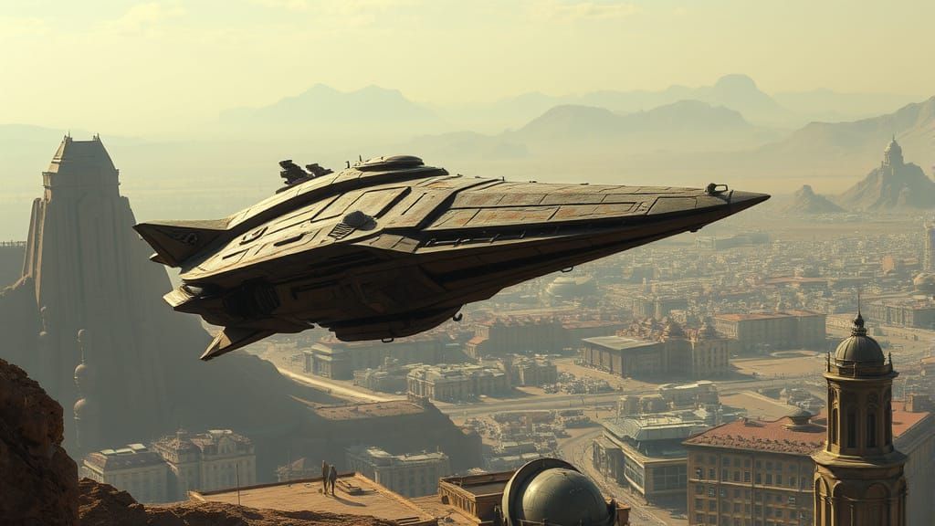 Battle Worn Spaceship Returns to Alien City