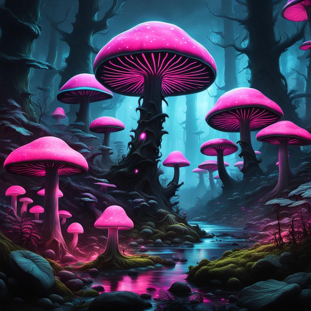 Surreal Bioluminescent Forest in Vibrant Colors