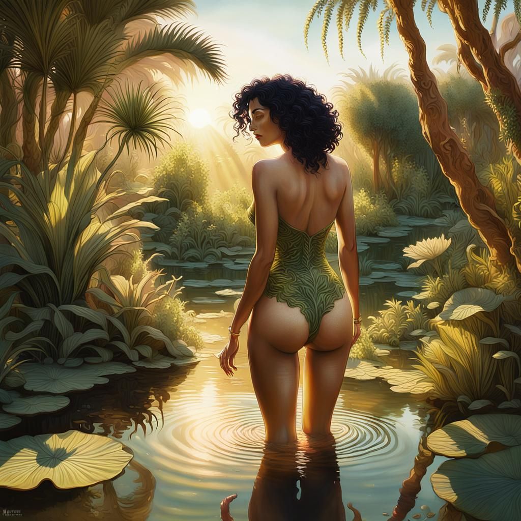 Surreal Oasis Scene in Ian McQue Style