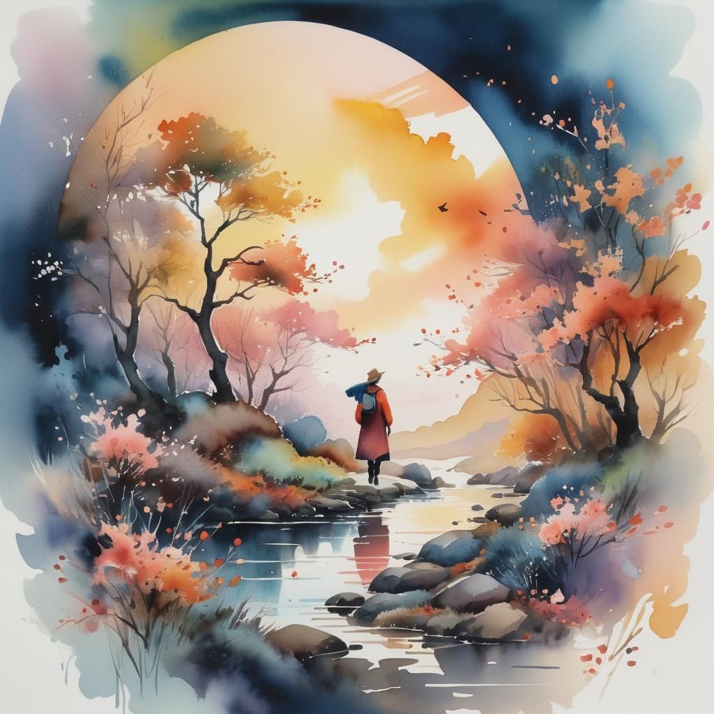 Vibrant Neo-Impressionist Watercolor Painting