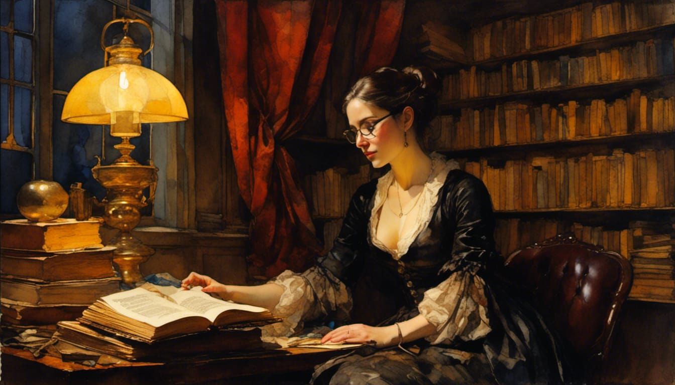 Woman Reading by Candlelight in Dutch Masters Style