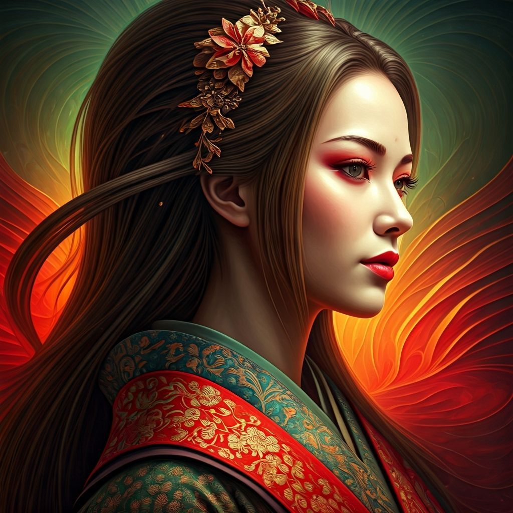 Elegant Lady in Vibrant Gown, Hyperrealistic Fantasy Art