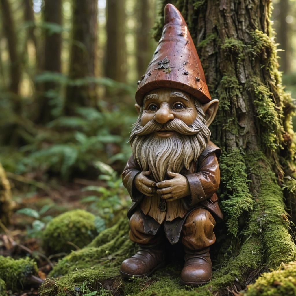 Lifesize Wood Carved Gnome in Hyperreal Macro Photography
