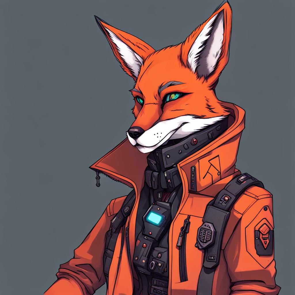 Cyberpunk Fox Person in Bioengineered Armor