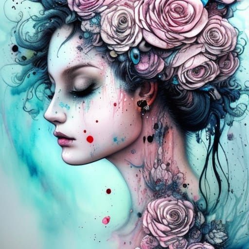 Woman Enthroned in a Tapestry of Pastel Roses
