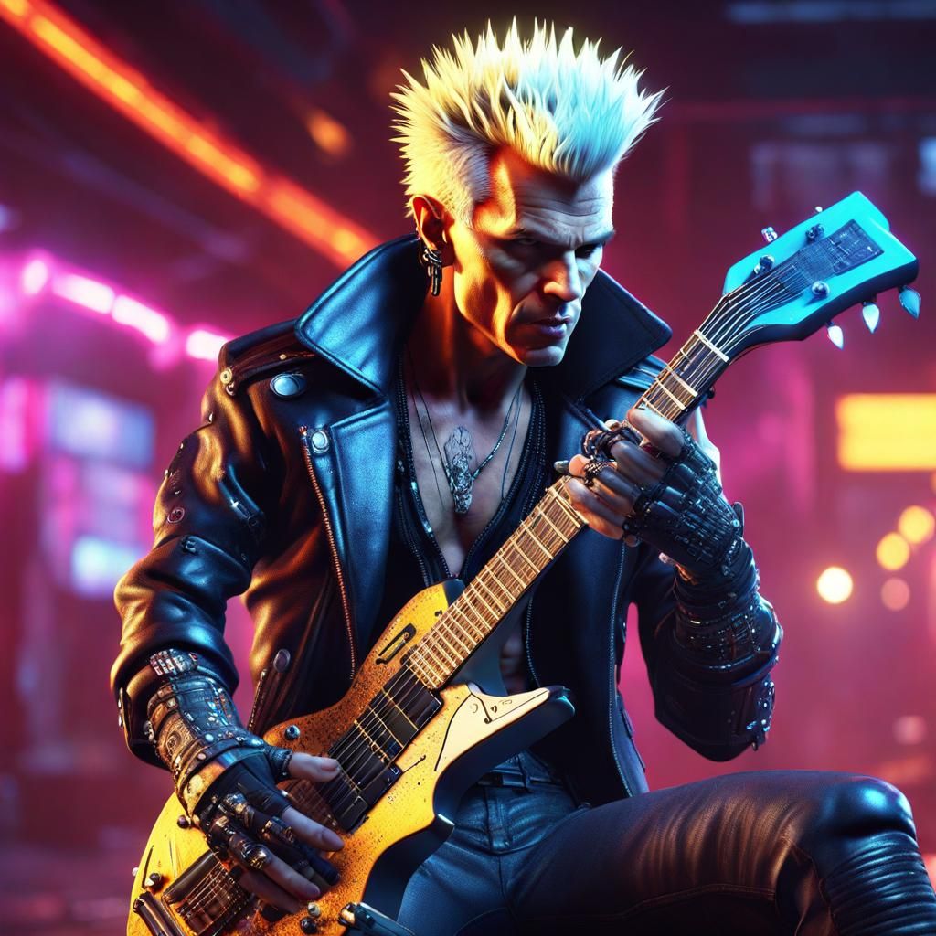Cyberpunk Guitar Hero in Vivid Matte Painting