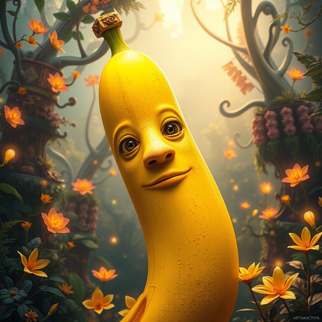 Vibrant Banana in Dreamlike Jungle