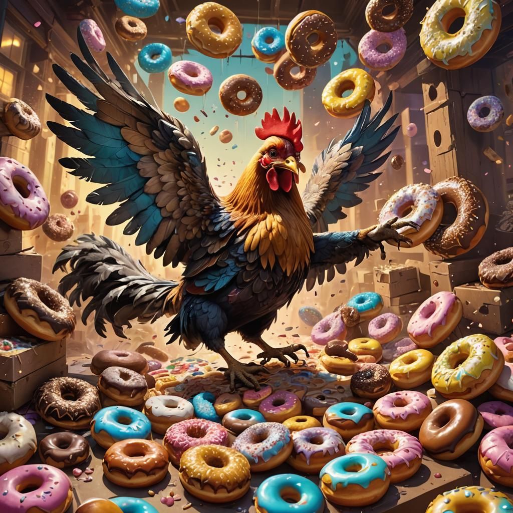 Fantastical Donut Shop Mayhem in Vibrant, Swirling Colors