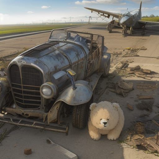 Teddy Bear's Sunny Visit to Abandoned Airfield