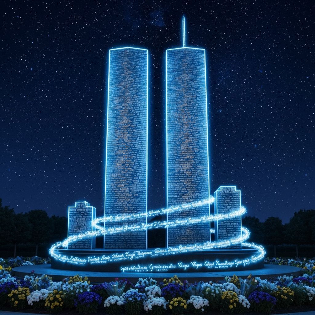 Twin Towers Memorial in Blue Light Amidst Starry Night