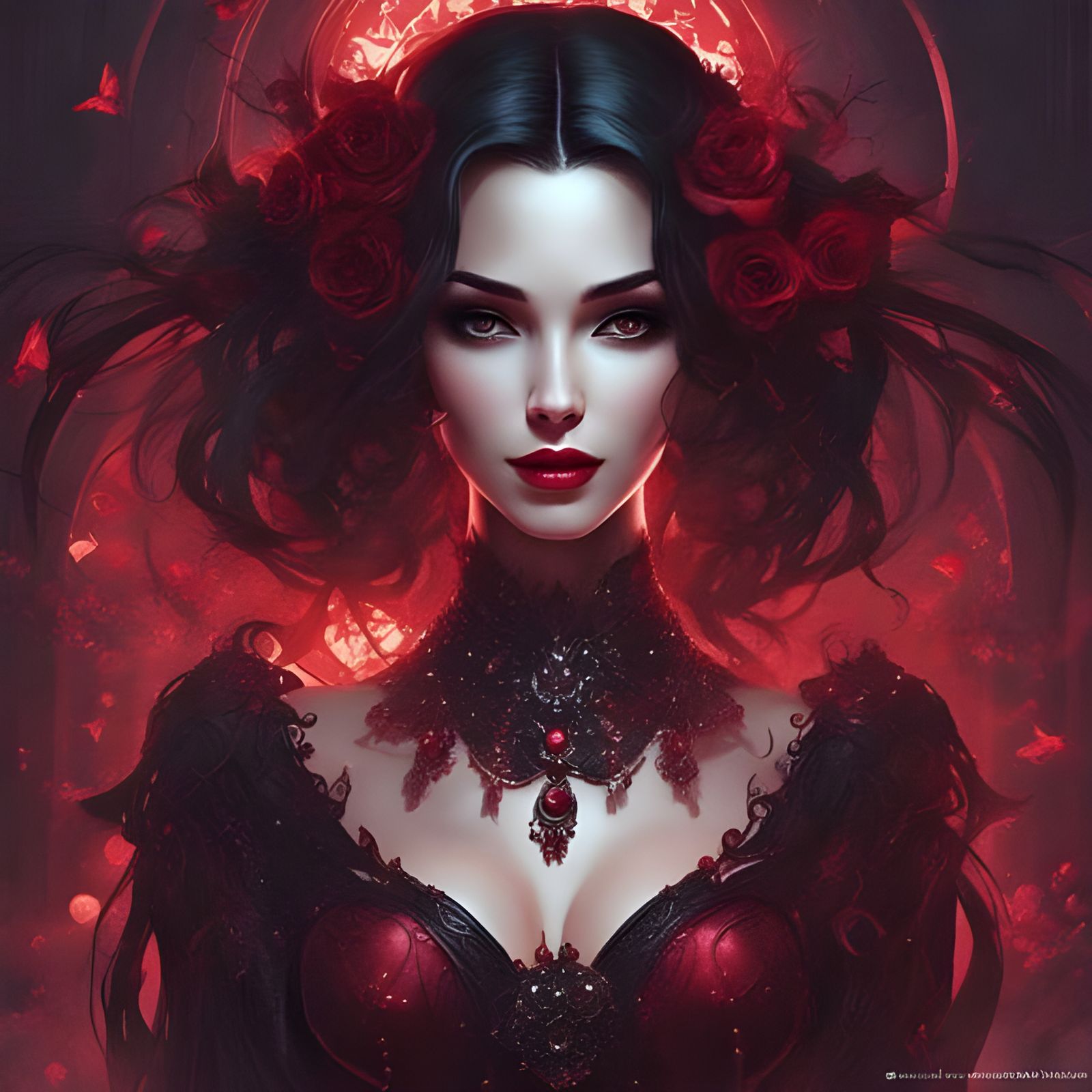 Gothic Enchantress in Dark Red Splendor