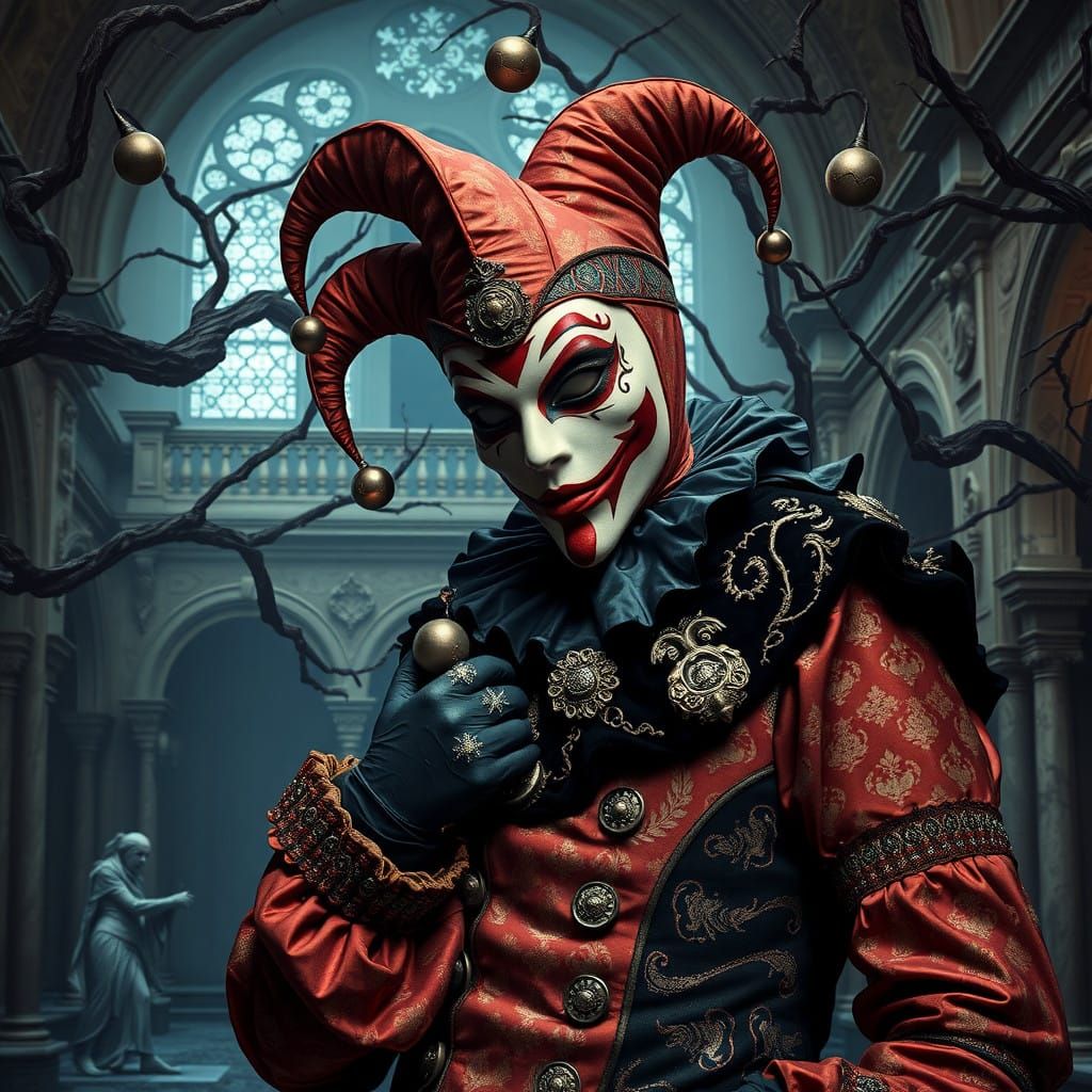 Medieval Jester in Dark Fantasy Setting