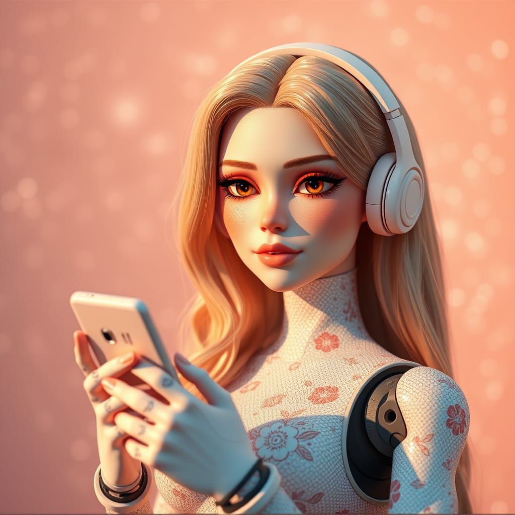 Futuristic Woman with Rose-Golden Hair in 3D Render