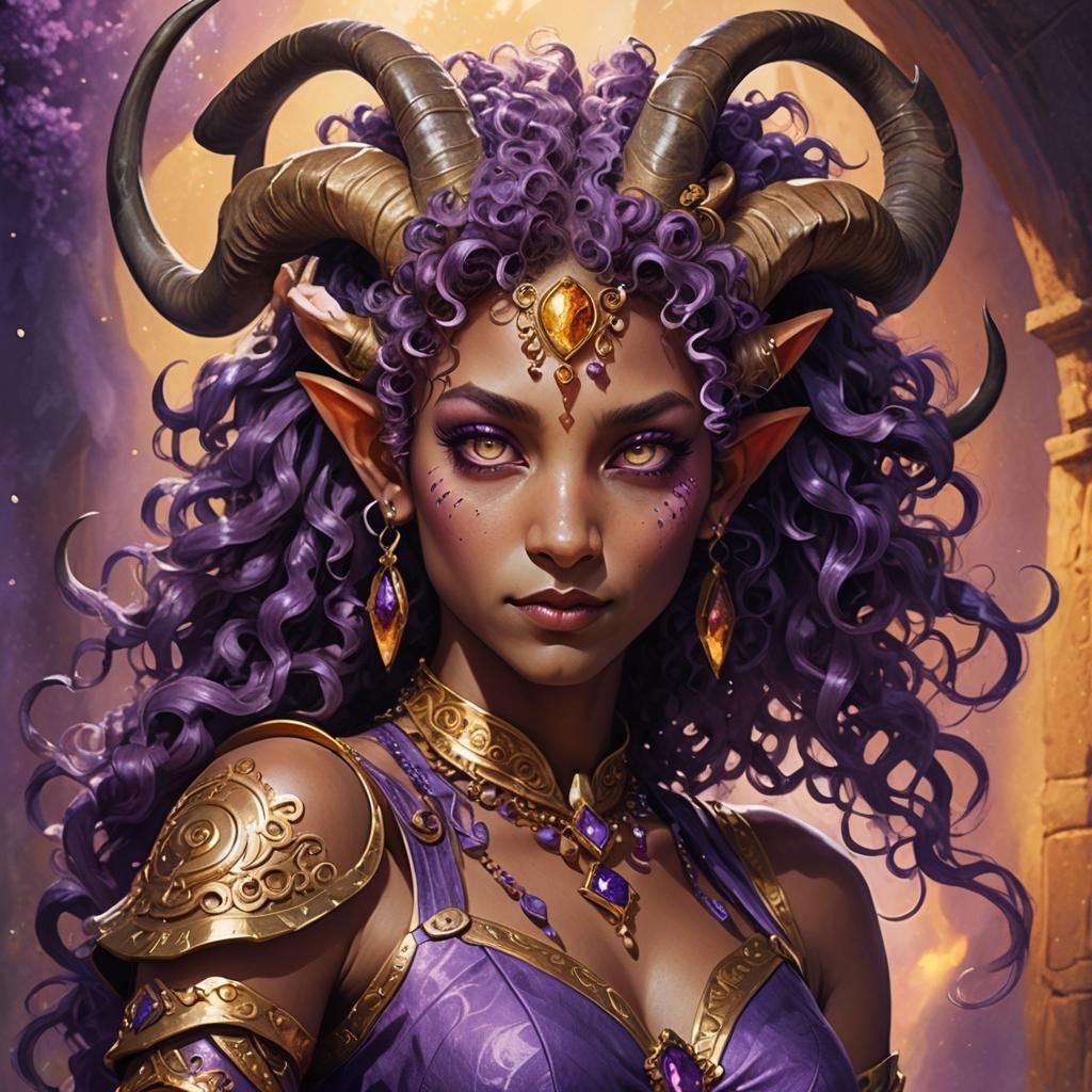 Ethereal Tiefling in Vibrant, Jewel-Toned Regalia