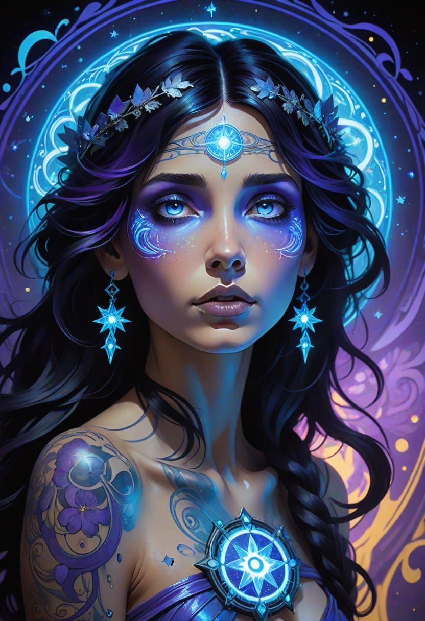 Ethereal Goddess Radiates Blue Luminescence