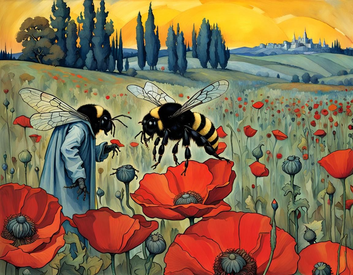 Surreal Bumblebee Portrait in Neo-Expressionist Oil Painting