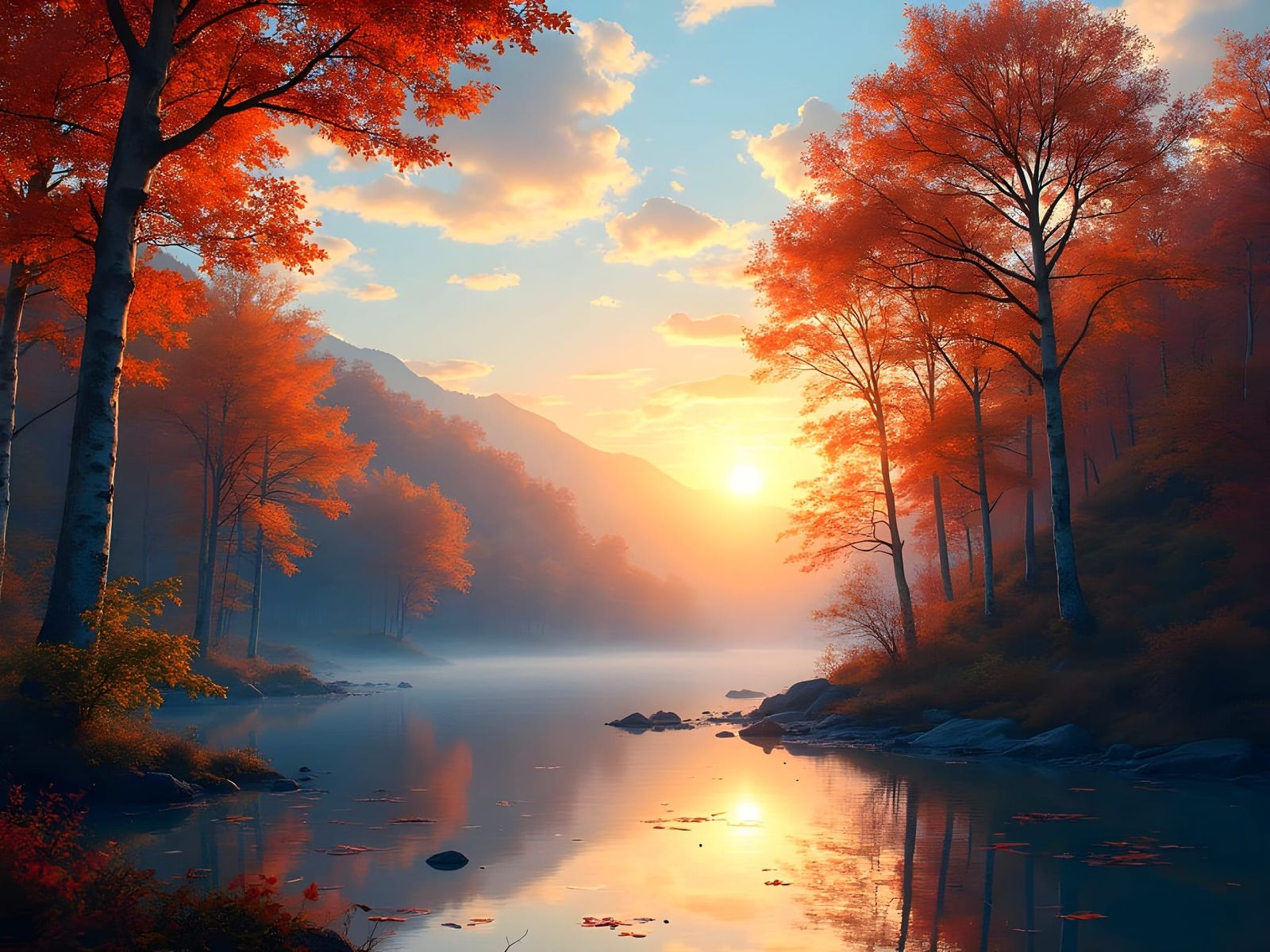 Breathtaking Autumnal Forest Lake Reflection