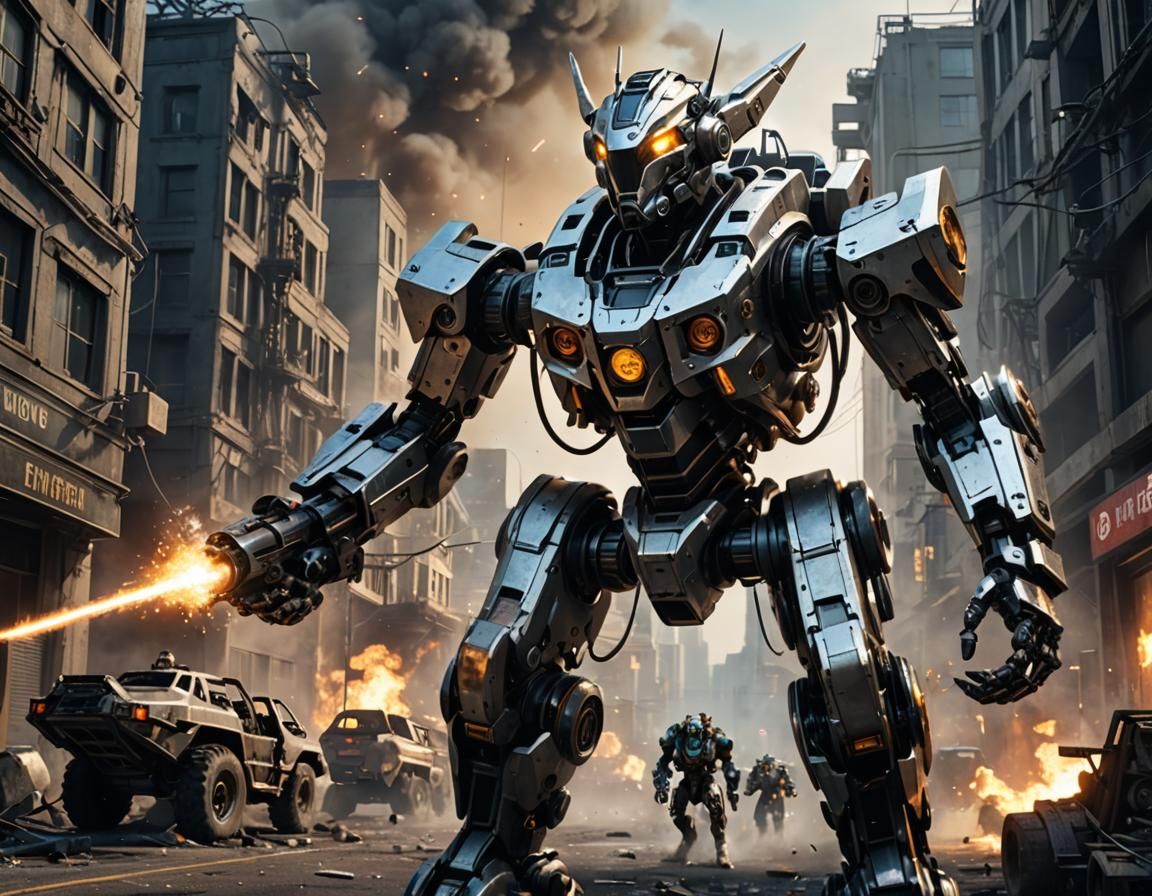 Cybernetic Dog Robot in Apocalyptic Cityscape