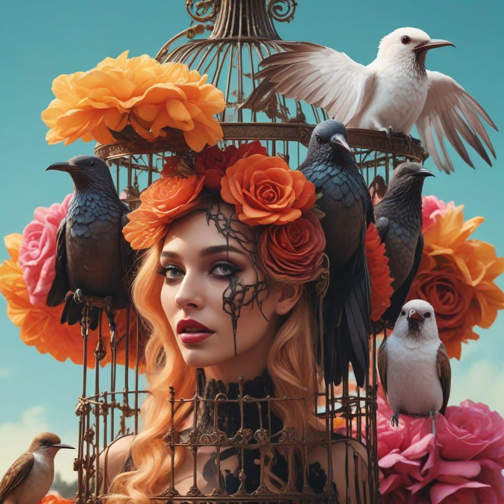 Festively Grim Birdcage Carousel with Bones and Crows