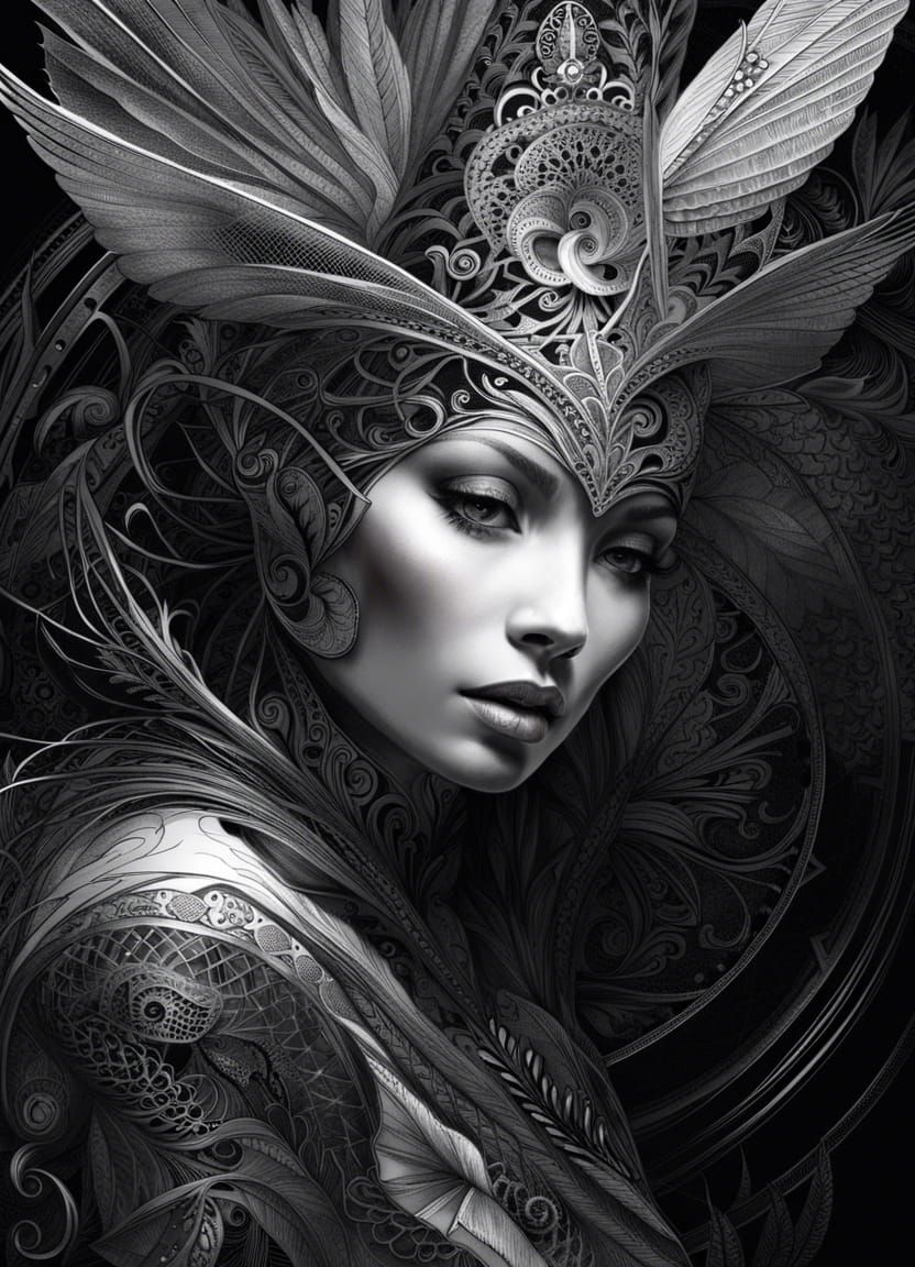 Mysterious Fairy in Intricate Filigree Fractal