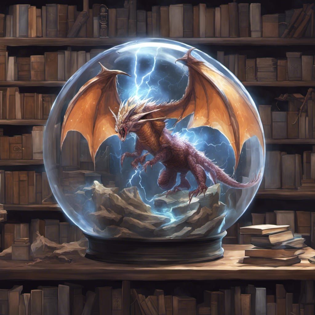 Wyvern Caught in Glass Orb, Bookshelf