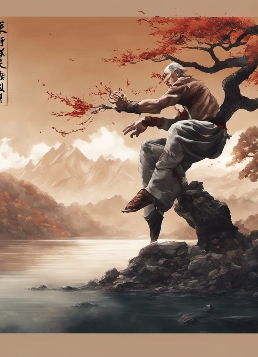 Surreal Kung Fu Master in Grandiose Landscape