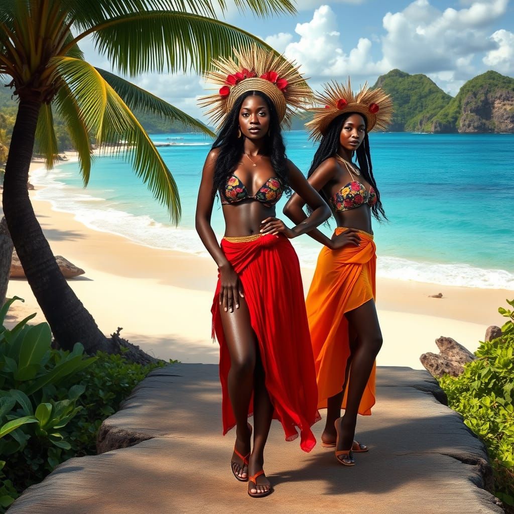 Tropical Goddesses Strut their Stuff in Vibrant Island Chic