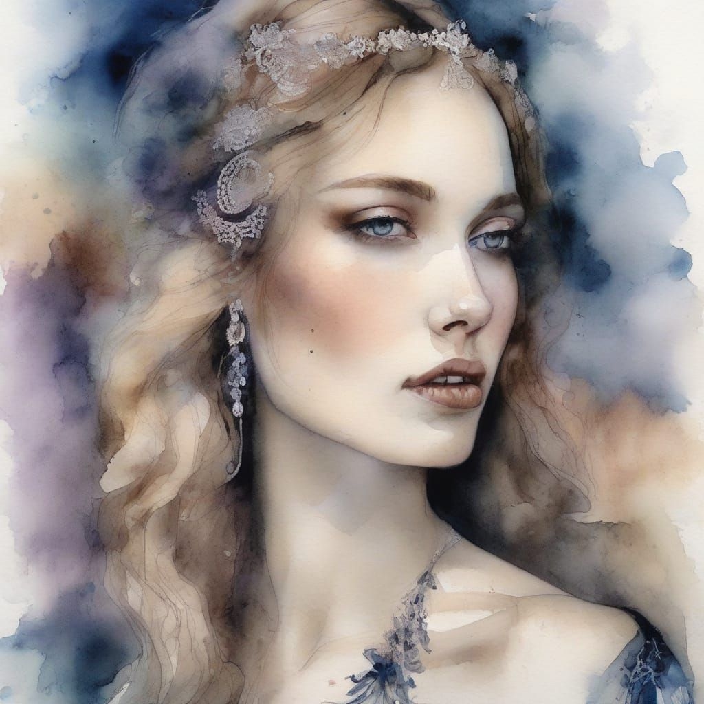 Gothic Beauty in Intricate Watercolour Ink Splats