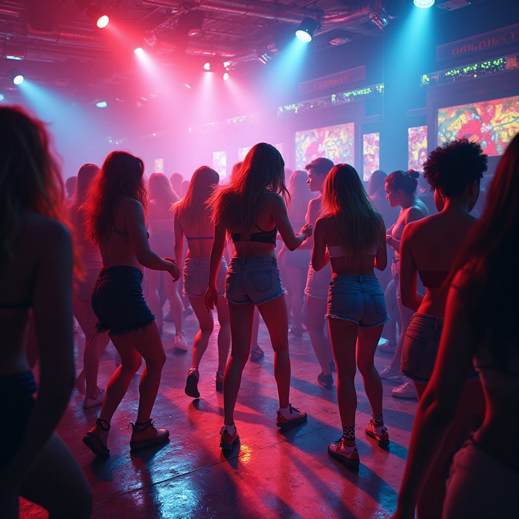 Vibrant 90s Nightclub in Neon Colors and Strobe Lights