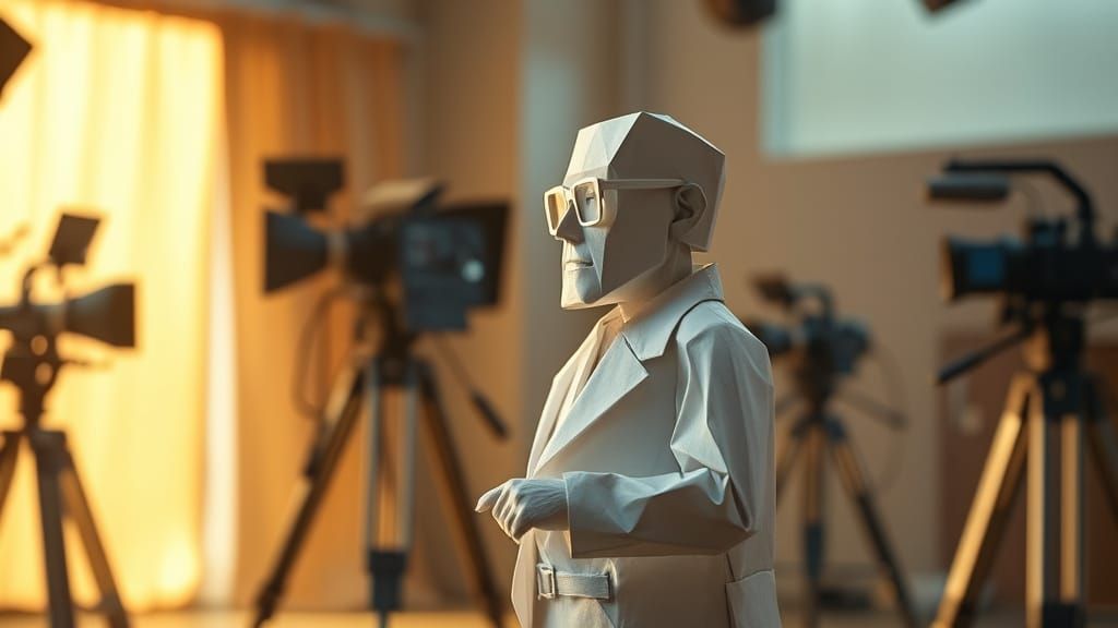 Origami Film Director in Studio, Cinematic Lighting