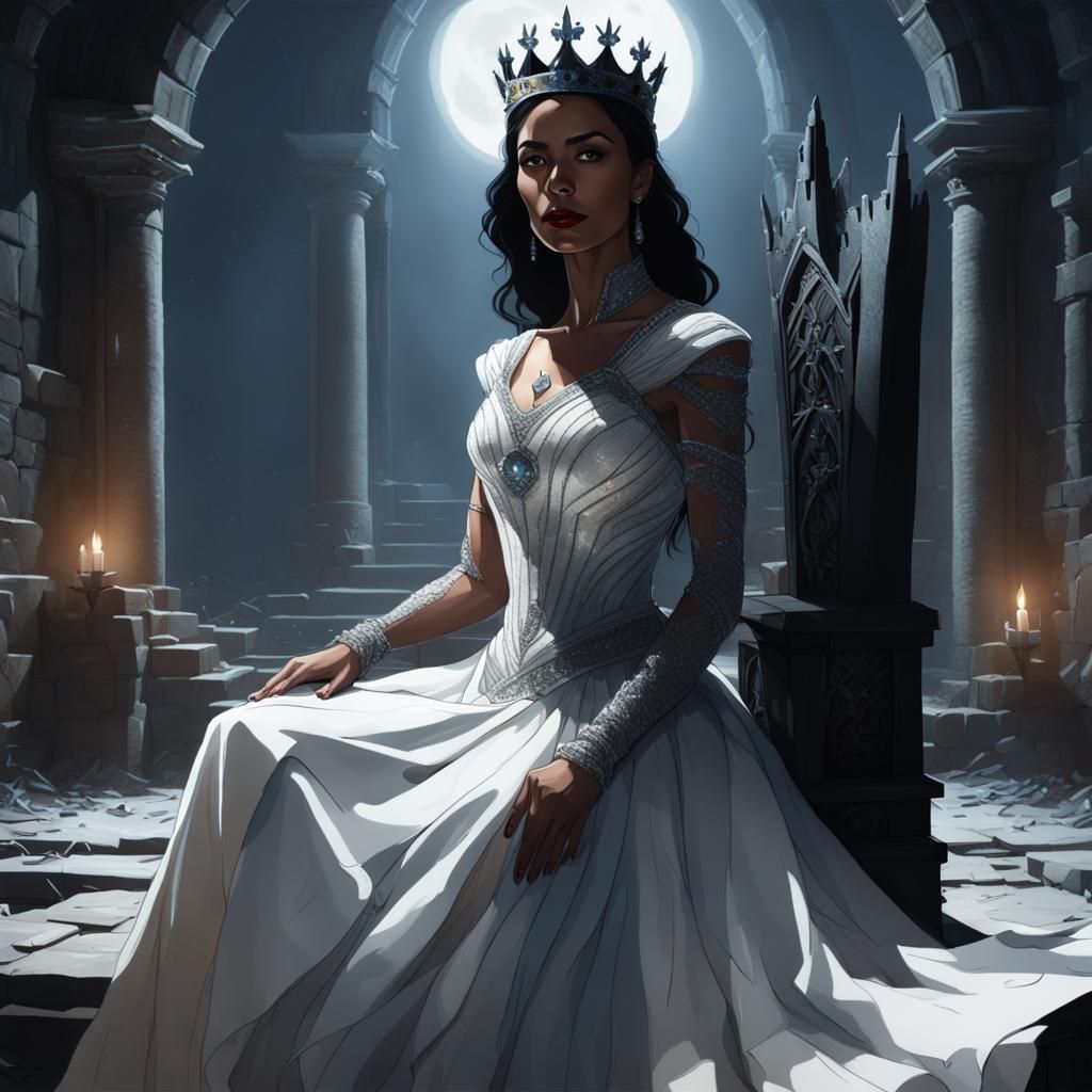 Dark Fantasy Queen in Elegant Castle Ruins