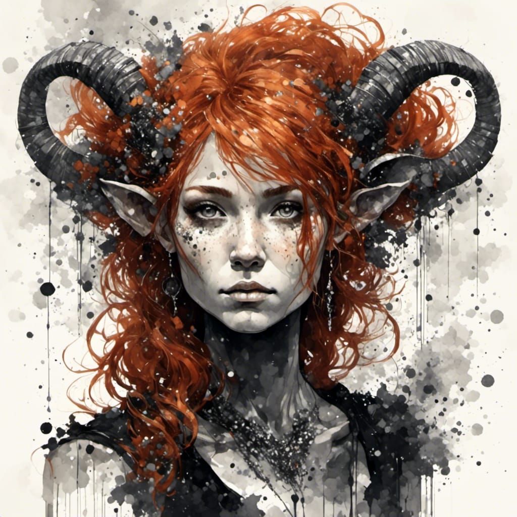 A Red-Haired Female Satyr in Antique Watercolor Style