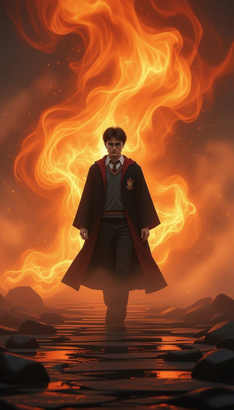 Harry Potter in Fiery Mist: Cinematic 3D Art