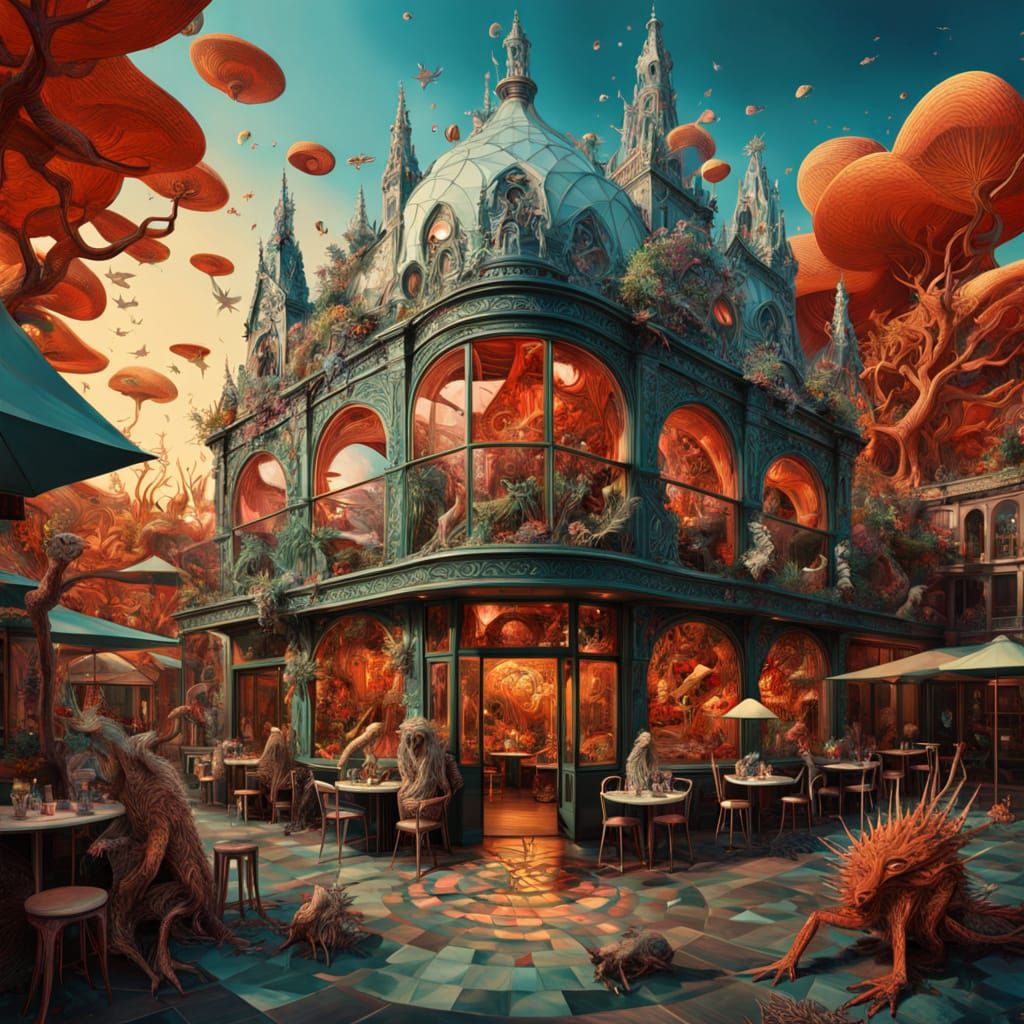 Sculpture of Resilience at Sunset, Bio Art Collage