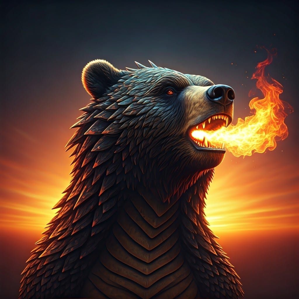 Majestic Dragon-Bear Hybrid Unleashes Fiery Splendor