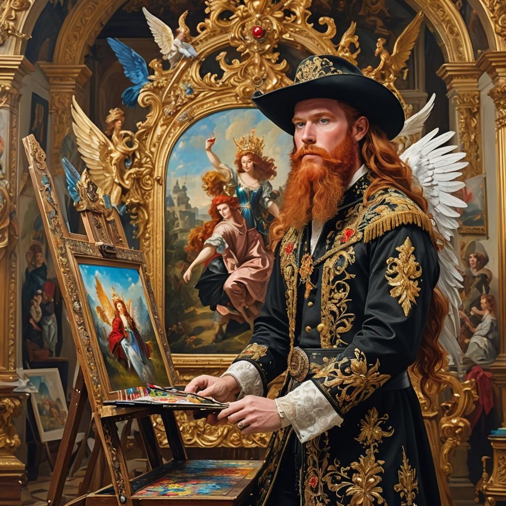 Royal Artist Paints Princess in Baroque Palace Studio