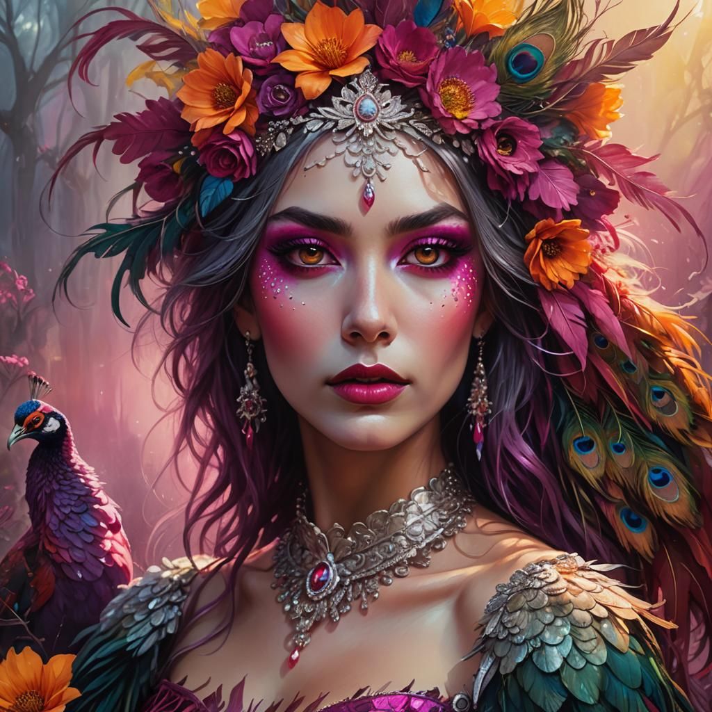 Dreamlike Fantasy Siren with Iridescent Eyes and Vibrant Fea...